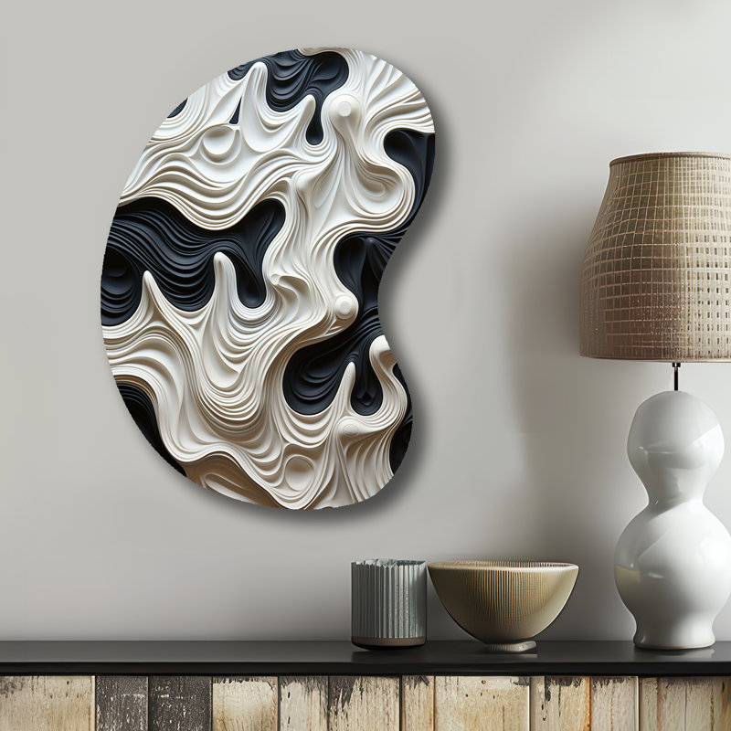 Christyann noir blanc Opt Art Rhythmic Pulses I - asymétrique Op Art décoration murale en métal, sculpture irrégulière