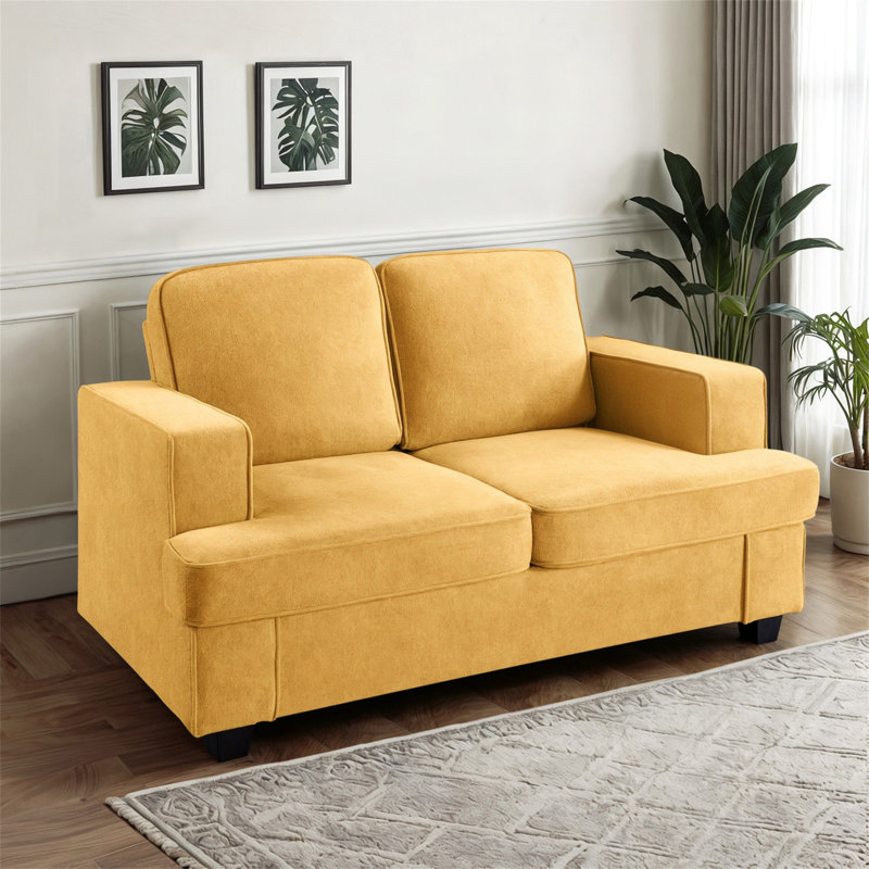 Causeuse moderne en velours, Jaune moutarde