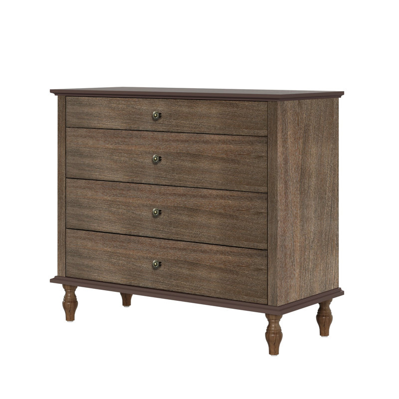 Large 4-Drawer Dresser With Solid Wood Foot, Dark Brown