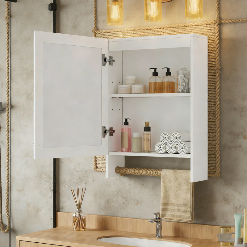 Armoire de salle de bain murale avec tablette réglable et porte à fermeture en douceur