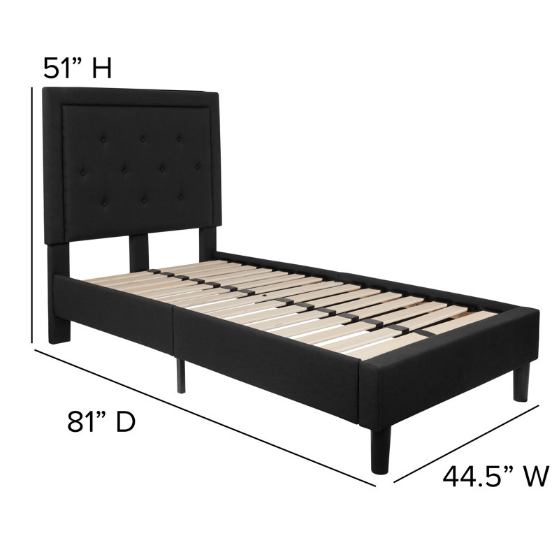 Aluino Panel Button Tufted Upholstered Platform Bed Frame - No Box Spring Required, Black, Twin
