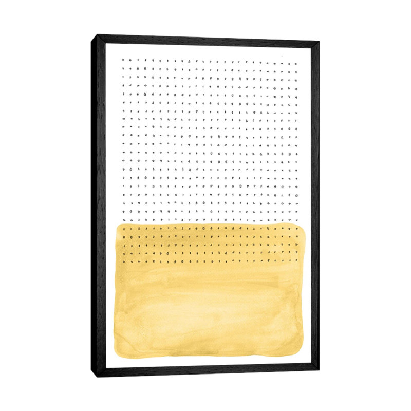 Abstract Mustard And Points by Whales Way - Painting on Canvas, 101.6cm H x 66.04cm W x 3.81cm D, Black Framed