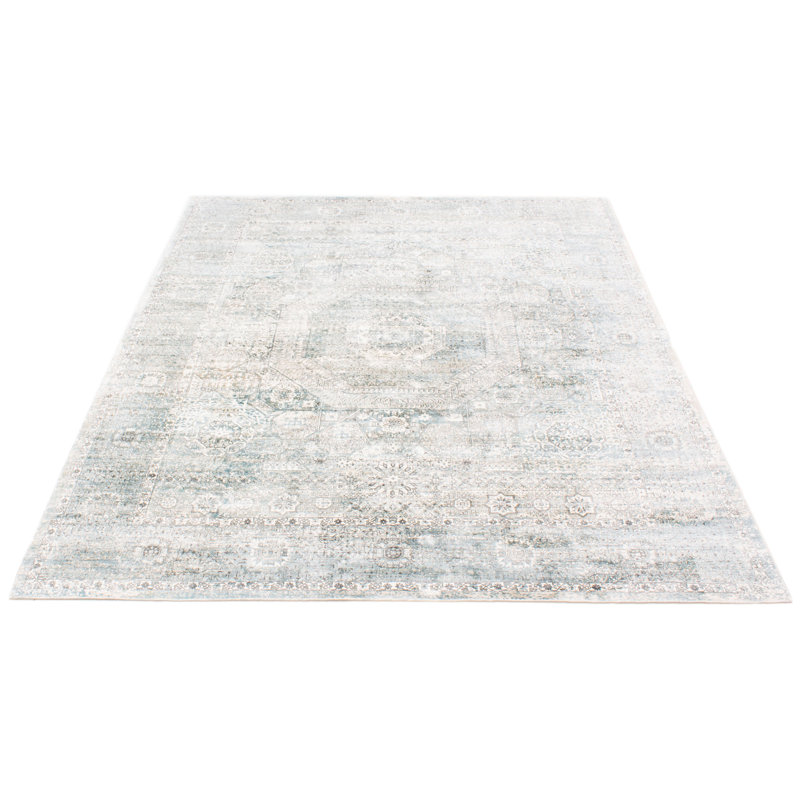 Tapis bleu sarcelle 7 pi 9 po x 9 pi 9 po One-of-a-Kind New Age