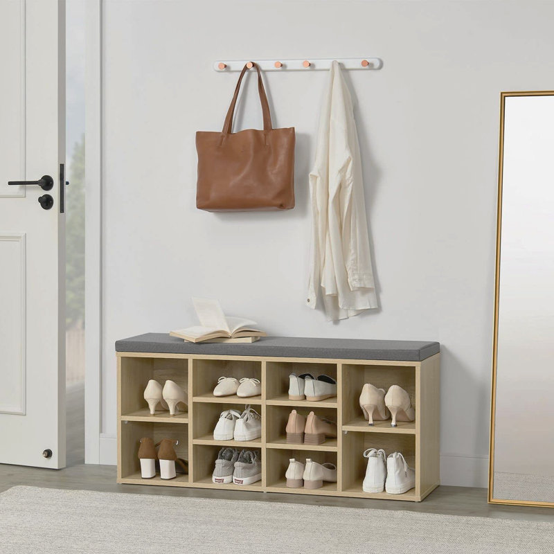 10 Pair Shoe Storage Bench, Light Brown