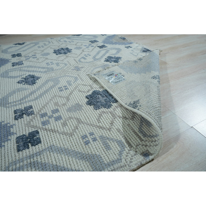 Gray Hand-Knotted Wool Stylized Floral Medallion Geometric Modern Contemporary Carpet Rug, 6' x 9'