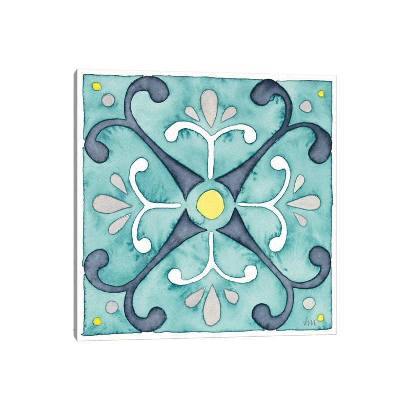 Garden Getaway Tile III Teal by Laura Marshall - Wrapped Canvas Painting, 93.98 cm H x 93.98 cm W