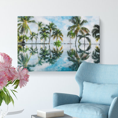 Palm Tree Reflections In Mauritius - Wrapped Canvas Painting