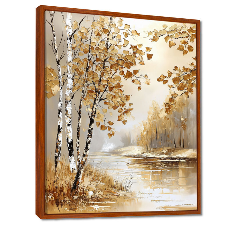 Bouleaux d'automne au bord de la rivière I - arbre, art mural, H 44 po x l 34 po, Brun