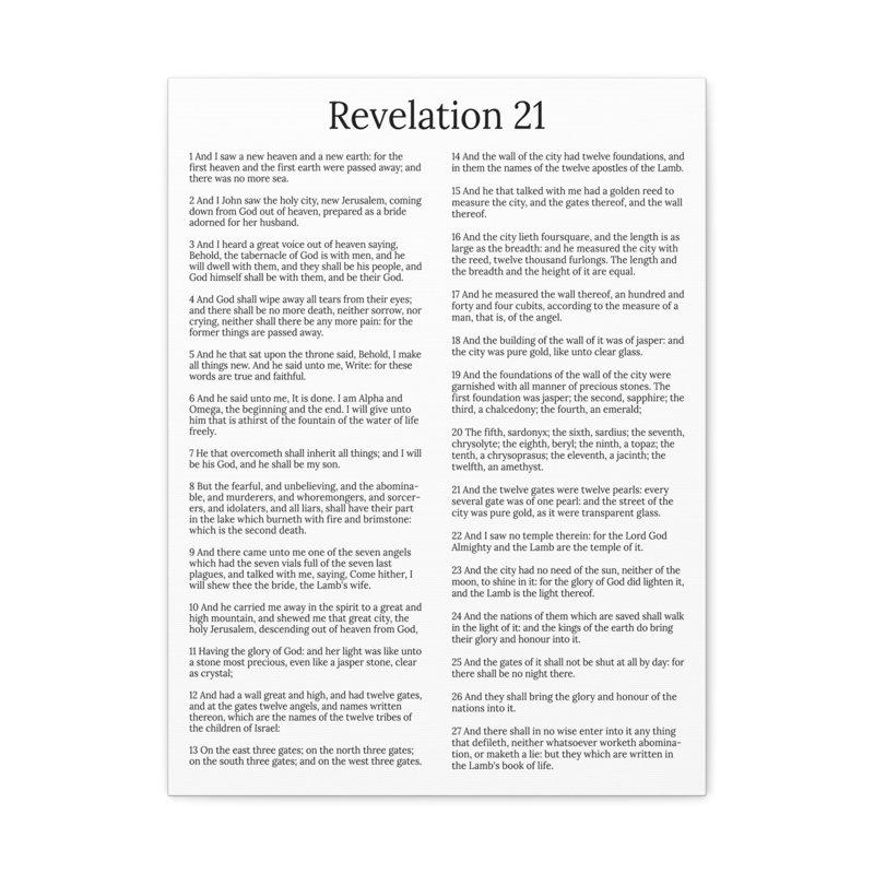 Revelation 21 White Canvas Christian Wall Art with Pine Frame