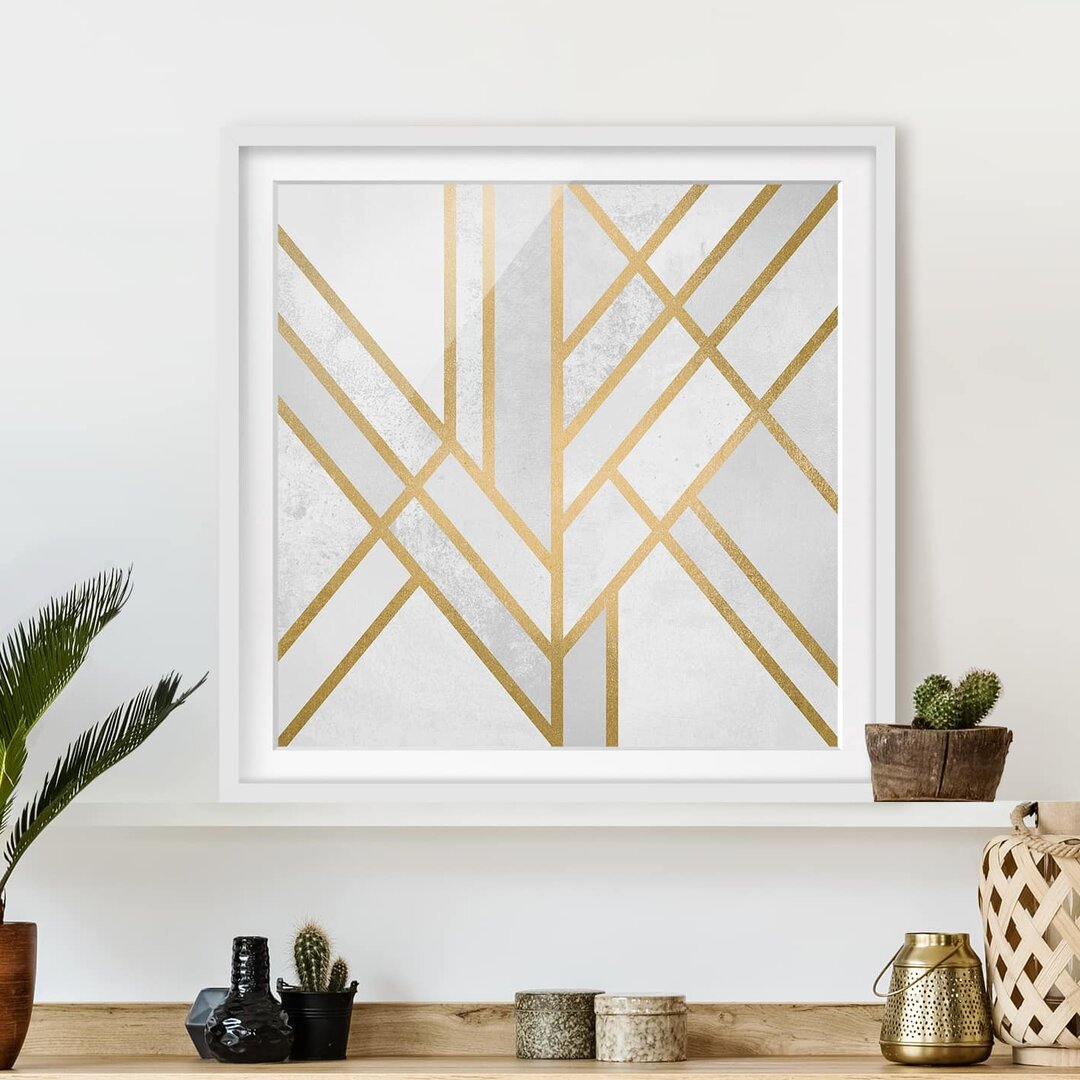 Gerahmtes Poster Art Deco Geometry in Weiß/Gold