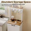 Armoire à ordures inclinable avec station de charge, armoire à poubelle de cuisine avec rangement et organisateur de tasses, armoire de recyclage en bois 10 gallons, armoire à ordures cachée