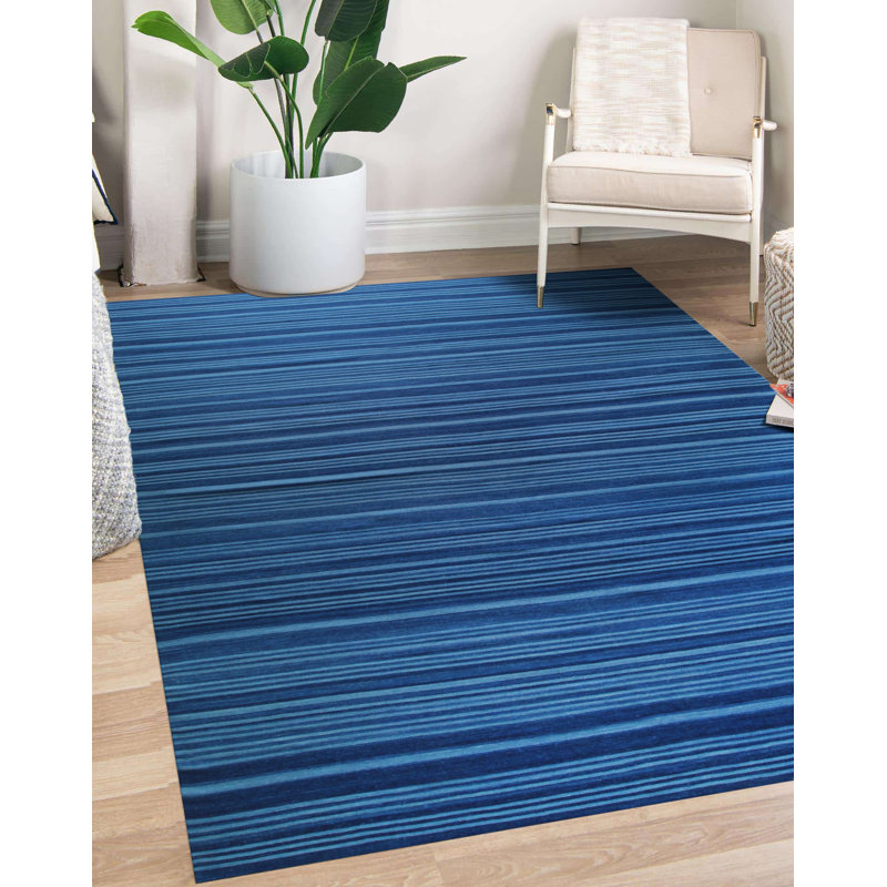 Lafonda Blue Flatweave Wool Area Rug, Rectangle 9' x 12'