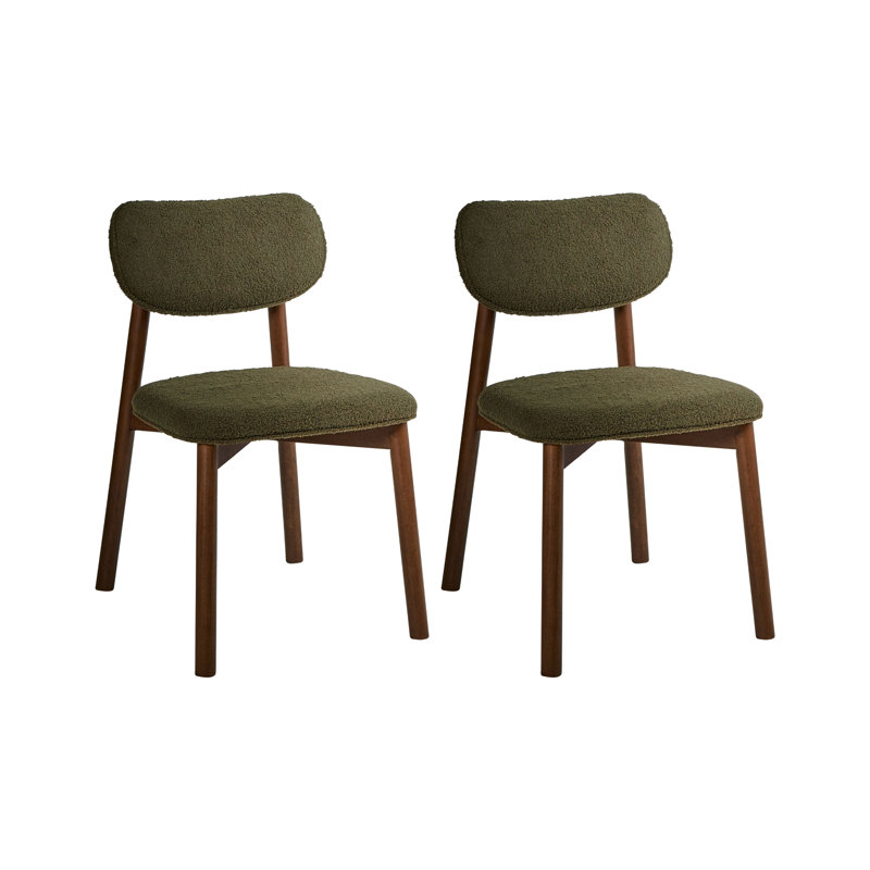 Set of 2 Dining Chairs MILLS Boucle, Dark Brown Wood, Green