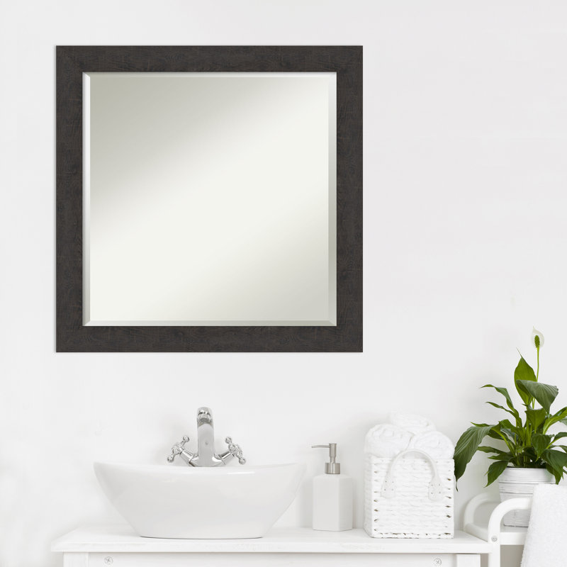 Akhia Narrow Beveled Wall Mirror, 23" x 23", Rustic Plank Espresso