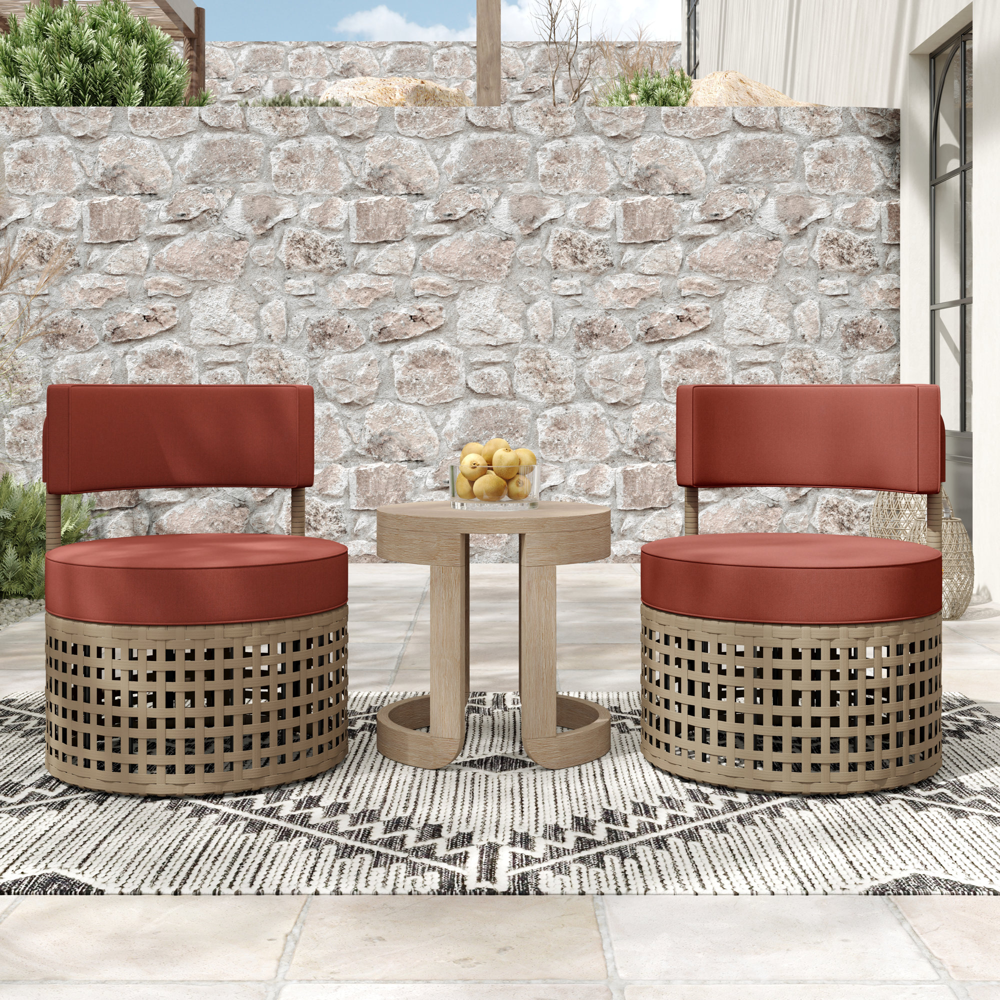 Cateline 2 - Person Seating Group with Cushions, Brown Frame/Sunbrella Canvas Henna Cushion