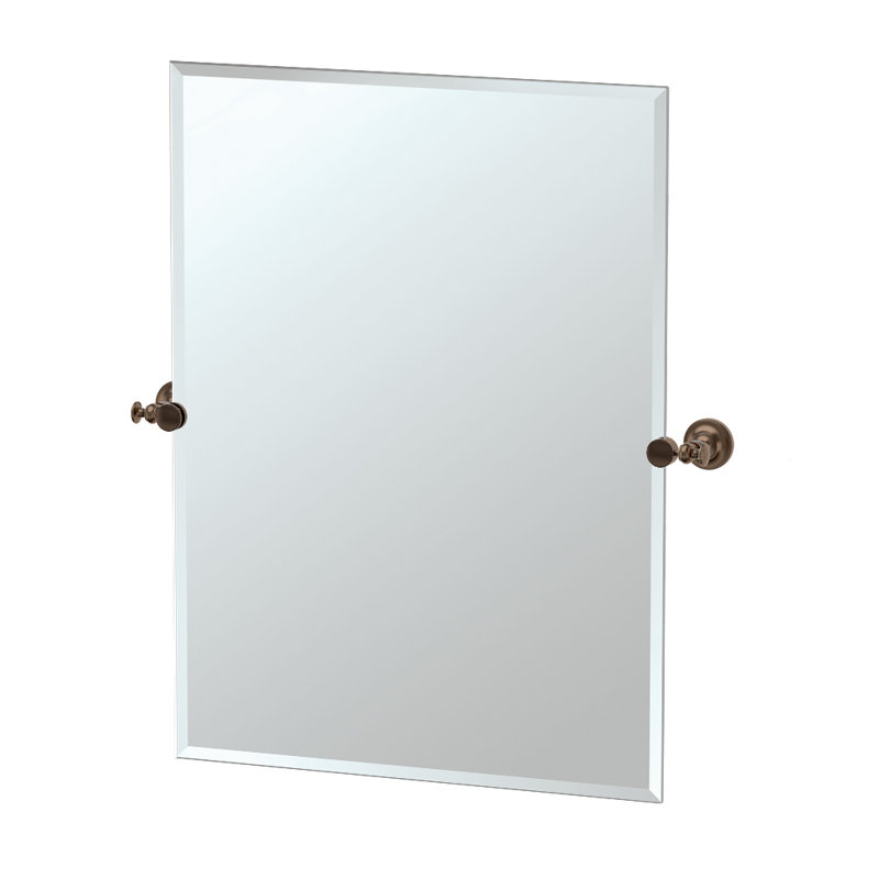 Miroir mural sans cadre Tavern | Miroir de salle de bain pivotant et biseauté, Nickel satiné, H 31,5 po x l 28 po