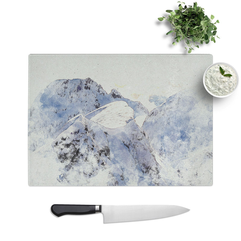 Snow Topped Mountains Watercolour Chopping Board, 20cm W x 28.5cm L