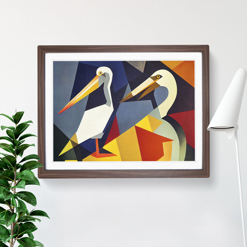 Abstract Pelicans Vol.1 - Framed Print, 46cm H x 64cm W x 2cm D, Walnut