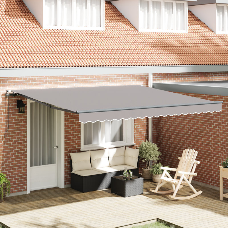 Brayden Studio Retractable Patio Awning, Light Grey, 400 cm W x 350 cm D
