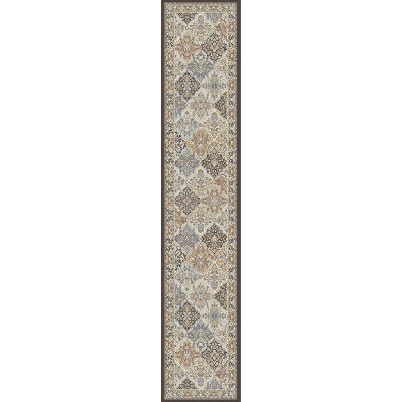 JARDIN ANTIQUE 2.2X11 57008-3235 BRUN / BLEU, Tapis de couloir 2 pi 2 po x 11 pi