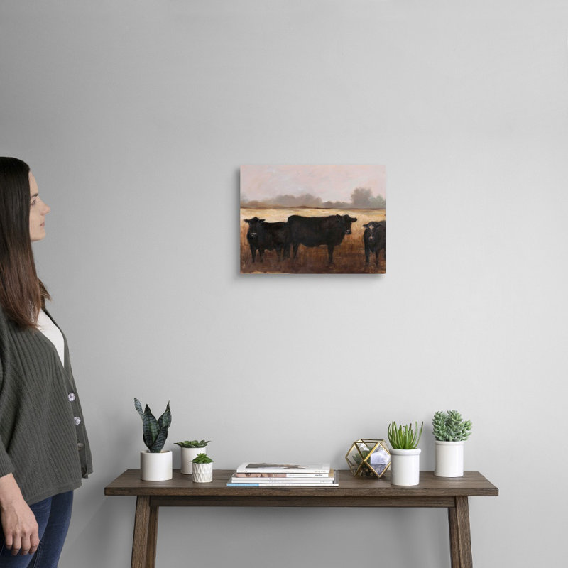 «Black Cows I», art mural sur toile, H 12 po x l 16 po x P 1 po, Toile tendue