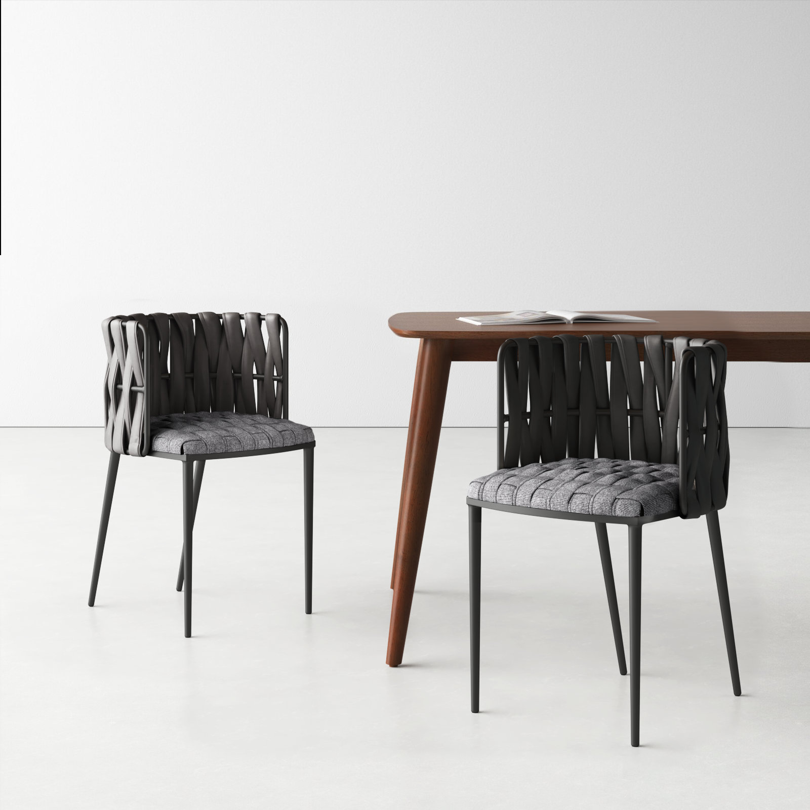 Tyrone Dining Armchair, Gray Faux Leather, Black