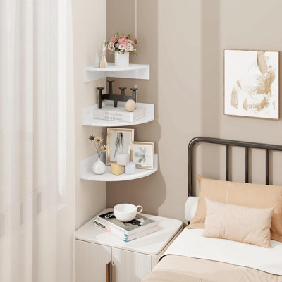 Tablettes d'angle flottantes, ensemble de 3 tablettes d'angle fixées au mur avec trou pour câbles, étagère de rangement en bois à 3 niveaux pour chambre à coucher, salon, cuisine