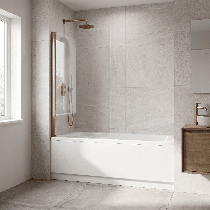 nuie Brushed Bronze Square Hinged Bath Screen