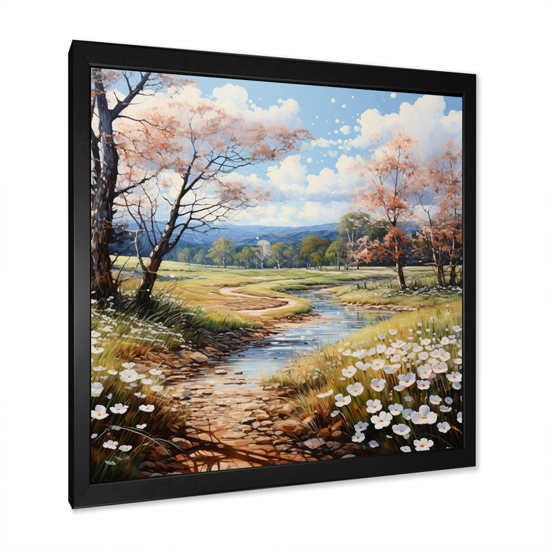 Dogwood Field Pointillism Collage II - impression, Cadre simple noir, H 24 po x l 24 po x P 1 po