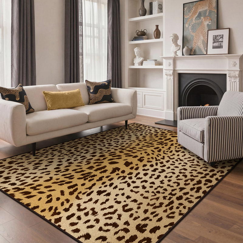 Tapis d'intérieur léopard / sable Savann, Noir / Beige, Rectangulaire 8 pi x 10 pi