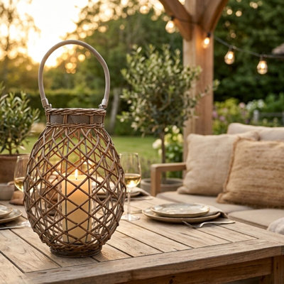 Elements 15-Inch Wicker LED Lantern
