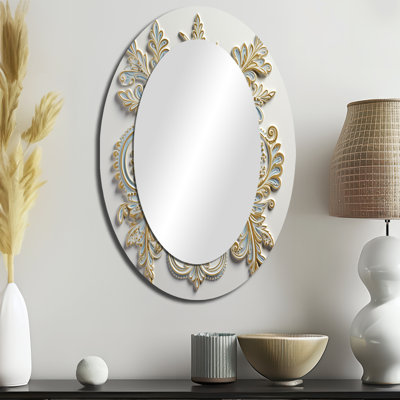 Arrangements floraux bohémiens blancs et bleus - miroir mural ovale blanc