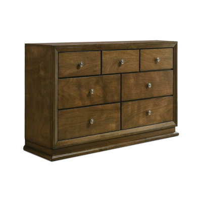 Commode large à 7 tiroirs Rouk, transitionnelle, bois massif brun noyer