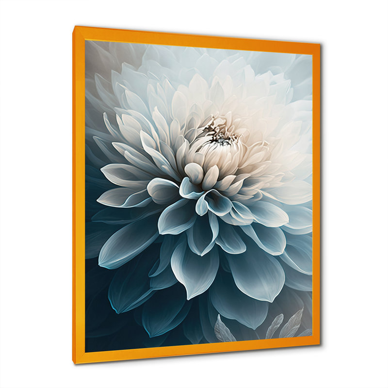 «Dahlia Flowers Blue and White I - Dahlia», reproduction sur toile encadrée, H 40 po x l 30 po, Cadre doré