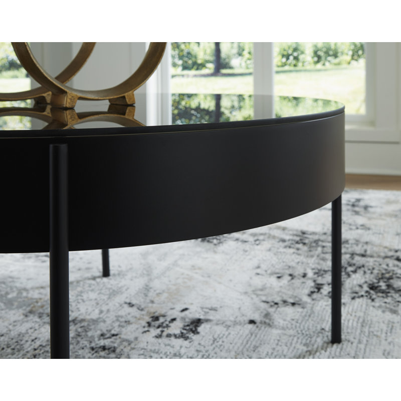 Black Metal and Glass Round Coffee Table Set