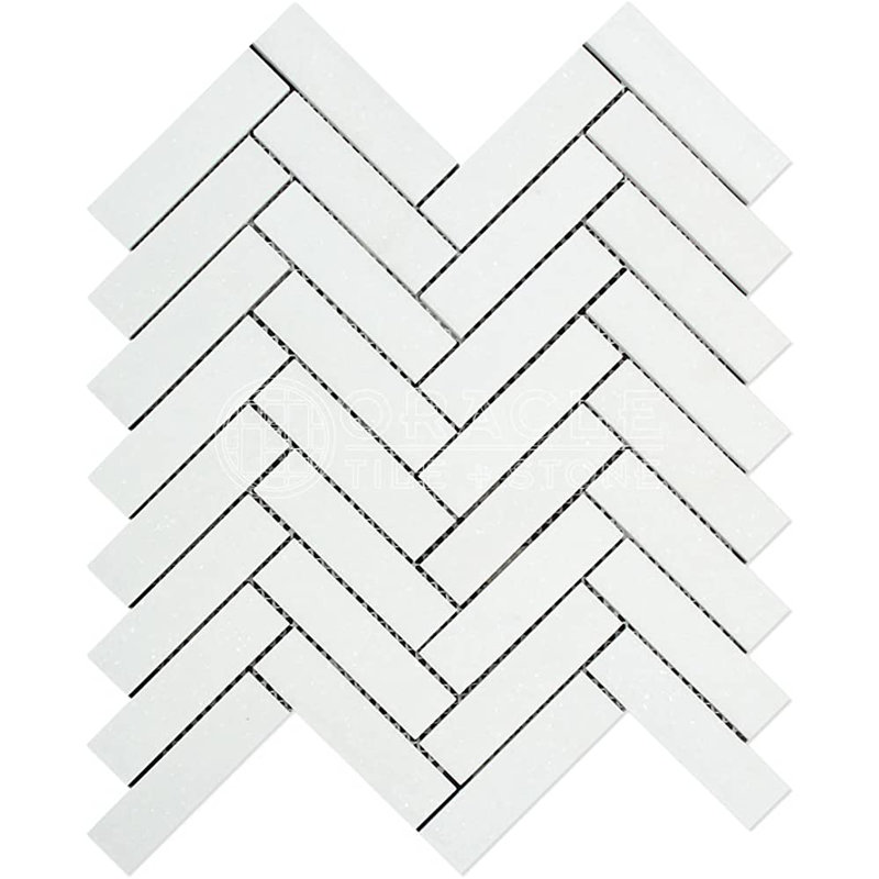 Thassos 1" x 4" Marble Herringbone Mosaic Tile Matte