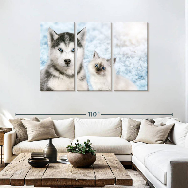 Chiot et chaton aux yeux bleus Brampt, H 48 po x l 74 po