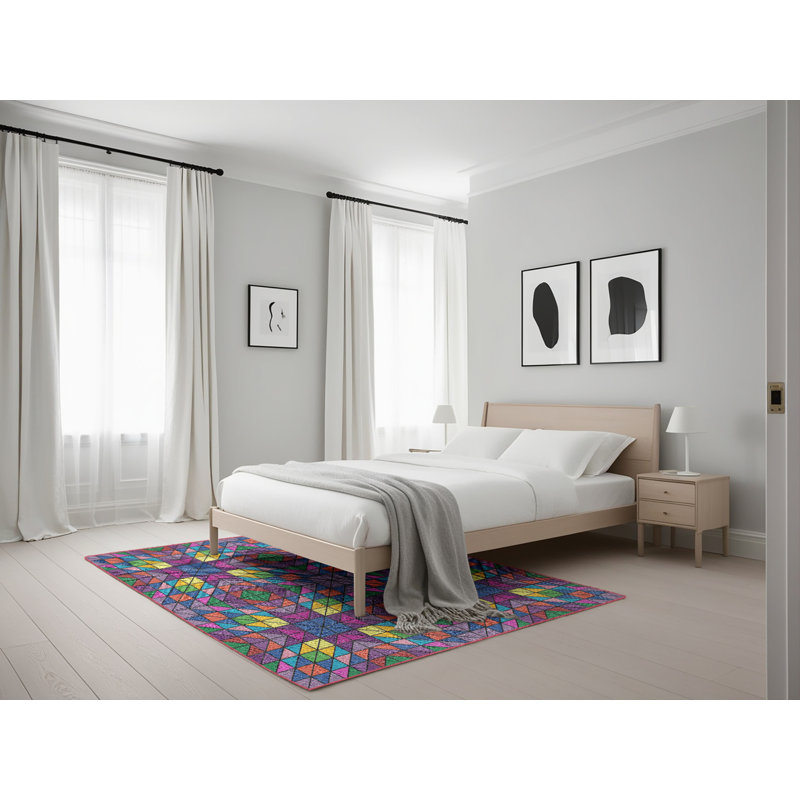 Tapis mauve à motifs/mer verte, Rectangle 5 pi x 7 pi