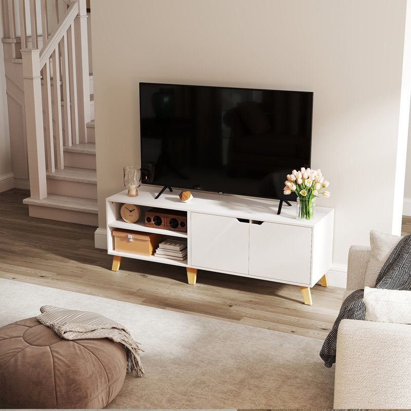 Media Console with Adjustable Shelves, Entertainment Unit with 2 Doors, for Bedroom or Living Room, 140 cm,, White