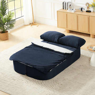 Lit pliant, futon convertible avec ressorts ensachés et éponge, tissu bleu foncé, 73,53 po de profondeur pour le lit d'invités de la chambre à coucher, support d'éponge de lit, film d'appoint profond