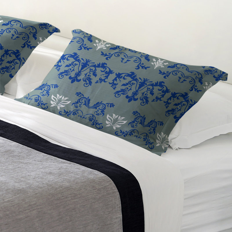 Football Baroque Pattern Pillow Sham, Standard, Microfiber, Green/Blue/White