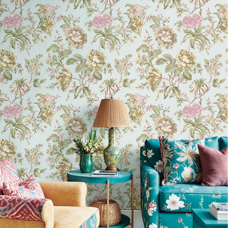 Blooming Garden Collection Oriental Garden Wallpaper Roll, Blue