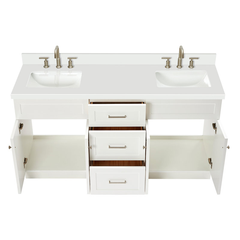 Hamlet 67'' Double Bathroom Vanity with White Quartz Top, White