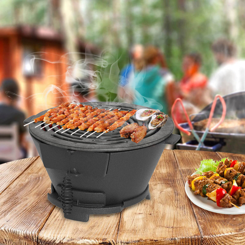 Gril rond Hibachi avec grille régulatrice d'air à double face de 12 po et porte coupe-feu