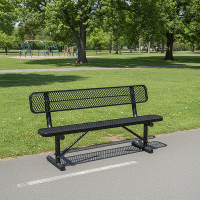Heavy Duty Outdoor Metal Park Bench, Garden Bench, Thermoplastic-Coated Commercial Bench, Weatherproof Outdoor Bench with Backrest