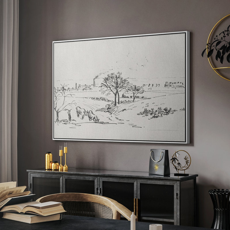 Croquis rétro -XV, Toile encadrée flottée blanche, H 27 po x l 41 po