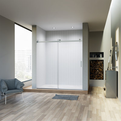 68-72" W * 76" H Frameless Single Sliding Soft-Close Shower Doors with Buffer, Reversible Installation, 3/8" (10mm) Thick SGCC Tempered Glass Door, Bathroom Sliding Shower Door, Brushed Nickel Finish