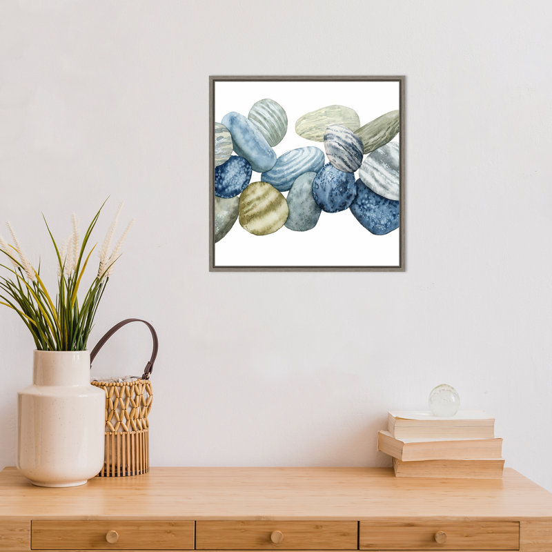 «Found Pebbles II» par Grace Popp - reproduction d'art sur cadre flottant