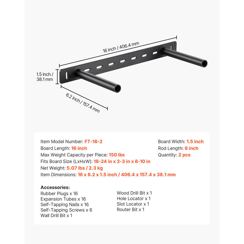 2 supports de tablette flottants robustes 16 pouces / 406,4 mm