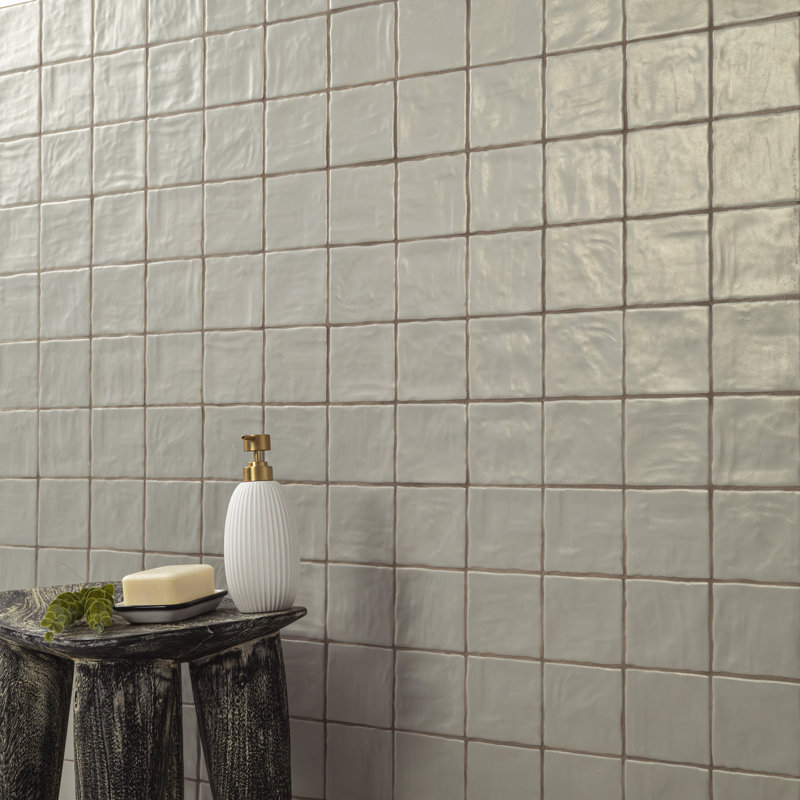 Rava Willow 4 in. x 4 in. Zellige Look Satin Ceramic Wall Tile, Willow